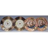 Two pairs of Chamberlains Worcester plates one pair painted with Japan pattern borders the other