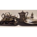 Plated tea set presented to Mr. & Mrs. Haighton on their marriage in 1914, two plated tureens etc.