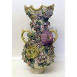 19th century vase, two handles encrusted with flowers. Condition report: see terms and conditions.