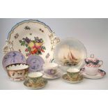 Collection of Royal Worcester; to include a plate painted with a yacht, three cups and saucers, a