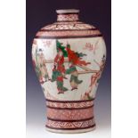 Large Chinese baluster vase painted in famille vert and iron red on the crackled ground with