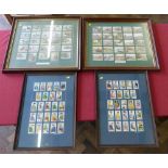 Four frames containing cigarette cards. Condition report: see terms and conditions.