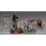 Staffordshire figure of Sailors Farewell, a pair of flat back equestrian figures and two other