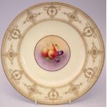 Royal Worcester plate signed Townsend   painted with fruit within a gilded pale yellow ground,