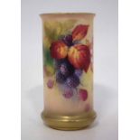 Royal Worcester beaker shape vase signed K. Blake,   painted with leaves and berries, shape 2510,