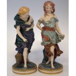 Pair of Royal Worcester figures   representing 'Before the Wind' and 'Against the Wind' printed