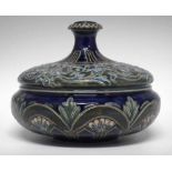 Doulton Lambeth stoneware bottle vase,   incised and painted with stylised scrollwork, impressed and