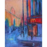 Paul Bassingthwaighte (1963-),  "Oxford Road, Sunset", signed and titled on artist`s label verso,