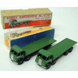 Two Dinky Foden Flat Trucks No. 502, green coachwork, both boxed. (2)    Condition Report  Both good