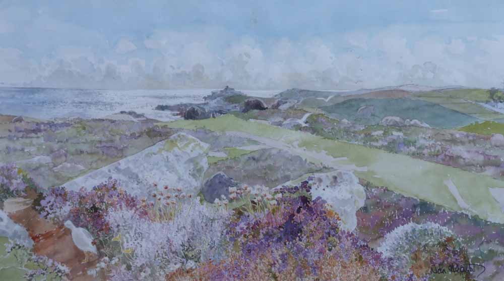 Nan Heath, 20th century,  "Porth Hellick", signed, titled and dated 1992 on exhibition label - 'R.I.