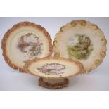 Locke and Co. Worcester plate and comport and one other similar Grainger plate,   painted with
