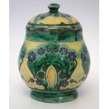 Della Robbia lidded jar possibly a biscuit jar   incised by Cassandra Annie Walker with floral