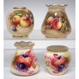 Four Royal Worcester vases signed Roberts, Smith, and Miller,   painted with fallen fruit and leaves