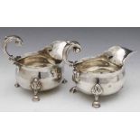 Near pair of George II silver sauce boats, David Hennell, London 1745, and Richard Zouch London (