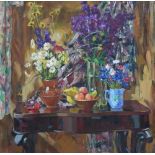 Segei Valodin (1952-),  Still life with flowers on a table, signed and dated 1998, oil on canvas,