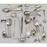 Set of six silver bright cut teaspoons, London 1803; a ladle with whale bone handle, London 1801,