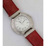 Christofle, Paris stainless steel wristwatch, two tone silvered Roman dial, centre seconds, diameter