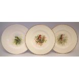 Pair of Royal Worcester plates and one other signed Powell and Price,   painted with a Robin and a