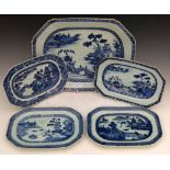 Chinese blue and white octagonal willow pattern meat plate, Jiaqing period, width 37cm, together