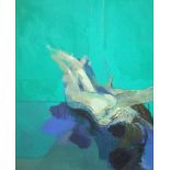 Roy Cross, 20th century,   "Reclining Girl on Emerald", signed and dated '72, inscribed on verso,