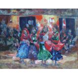 Buddhi Gurung, 20th century,  "The Dance, Nepal", signed and dated 1995, titled on verso, acrylic on