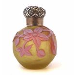 Thomas Webb and Sons cameo glass scent bottle   decorated with flora on an amber ground, fitted with