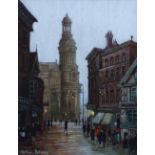 Arthur Delaney (1927-1987),  "Market Place, Manchester", signed, oil on board, 38 x 29cm.; 15 x 11.