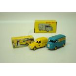 Two French Dinky Citroen vans No.s 560 in yellow postal livery and 561 in turquoise Cibie livery,