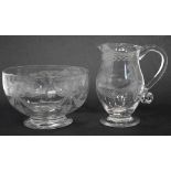 Glass cream jug and sugar bowl dated 1832 commemorating the marriage of Robt. and Ann Briggs,