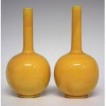 Pair of Burmantofts vases  decorated with yellow glazes, impressed marks to bases, late 19th