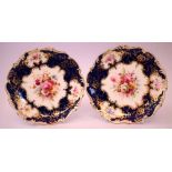 Pair of Coalport plates signed F. Howard circa 1900   painted with floral sprays within blue