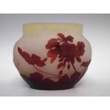 Galle vase   decorated with red cameo flora on a clear and pale yellow ground, signature to one