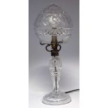 Cut glass lamp  cut with leaves and berries, early 20th century, 47cm high     Condition report: The