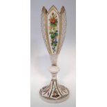 White overlay glass vase   painted with floral sprays and gilded details, late 19th century, 30cm