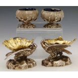 Two pairs of Elkington silver plated table salts: one in the form of a sea urchin resting on