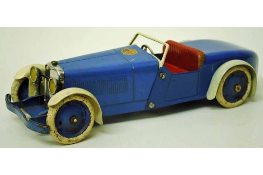 A Meccano No.1 touring car constructor set, in blue and cream with red seat, boat-tailed body, - Image 1 of 4