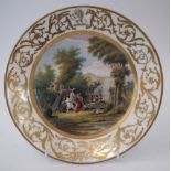 Paris porcelain crested plate dated 1821   painted with travellers at rest within a landscape,