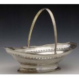 George III silver swing handled basket, Henry Chawner, London 1792, the oval well pierced with a