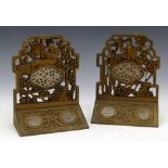 Pair of Chinese gilt wood and jade bookends, height 16.5cm.