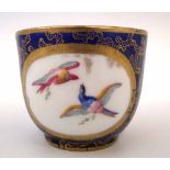 Sevres cup   painted with exotic birds on a blue and gilt ground, painted marks to base, early