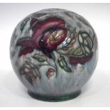 Bursley ware Charlotte Rhead prototype design lamp base,   tube lined with flora, printed mark and