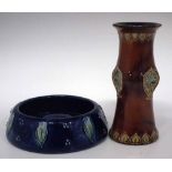 Royal Doulton stoneware Art Nouveau vase,   also a pipe bowl decorated with stylised leaves on a