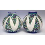 Pair of Boch Freres vases  decorated with stylised raised glaze patterns, printed marks to base,