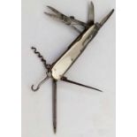 Silver mounted pocket knife, Brookes & Crookes, Sheffield 1911, with seven steel folding implements,