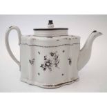 Newhall teapot circa 1800,   painted with black flora, pattern number 36? to base, 14.5cm high