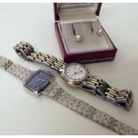 Boodle & Dunthorne box containing pair pearl earrings, Quartz ladies wristwatch and Tissot