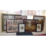 Two oil paintings by Les Parsons together with various prints and framed collection of player's