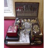 Canteen of cutlery, six silver handled knives, fish eaters, pair of modern "Titanic" book ends,