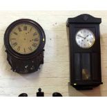 Early 20th century oak 8-day wall clock and Victorian wall clock with spare bezel. Condition report: