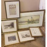 Quantity of various 19th Century watercolours and maps to include Venetian scene; Charles Cooper